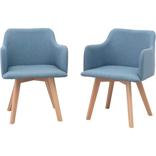 Hagiwara Dining Chair Set of 2 Dining Chairs with Armrests [Upholstered Scandinavian Design] Fabric Width 52 x Depth 54 x Height 72 Seat Height 42 Blue BC-8623BL