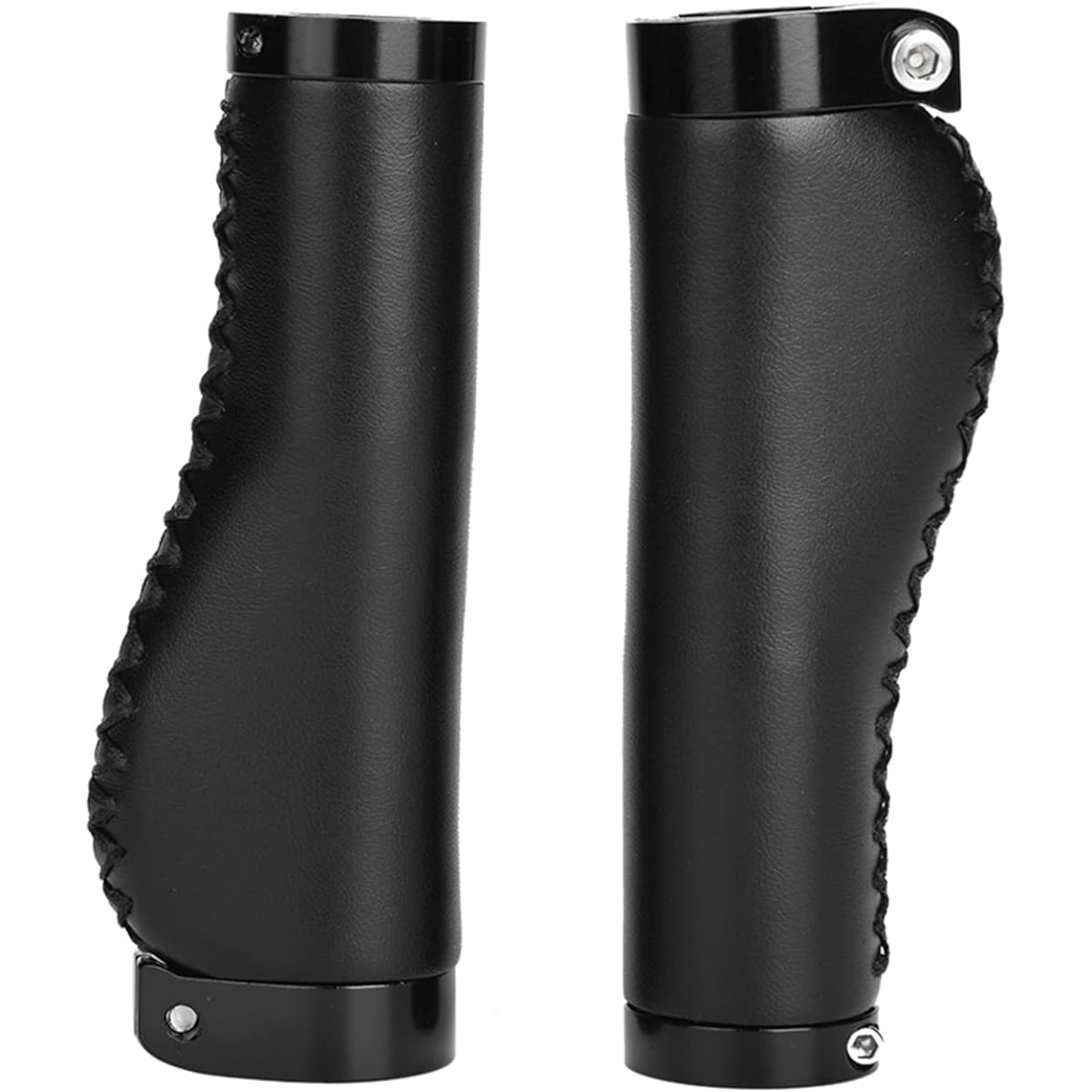 Bicycle Handlebar Grips Ergonomic Leather Bike Grips 1 Pair PU Leather Mountain Bike Folding Bike Cycling Lockable Handle Grips (Black)