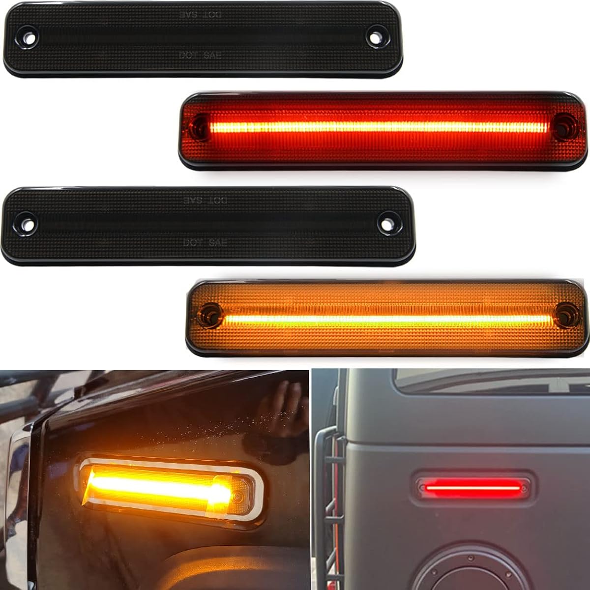 LED Side Marker Light Kit 2003-2009 Hummer H2 Smoke Lens Amber/Front Red/Rear Turn Signal Light Lamp Exchange OEM NO: 25952319 Side Fender Lamp