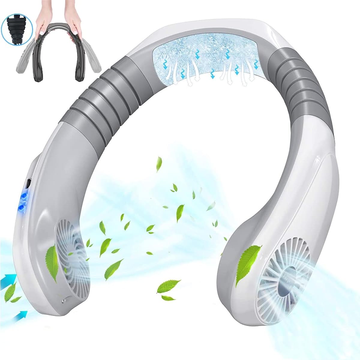 KEEMOO Rapid Cooling Neck Fan, Neck Fan, Powerful, Physical Cooling, USB Rechargeable Portable Fan, Portable Fan, 3600mAh Large Capacity, 3 Levels of Air Flow, 8 Hours of Continuous Use, Adjustable Angle, Heat Stroke Prevention, Home/Commuting/School/Spo