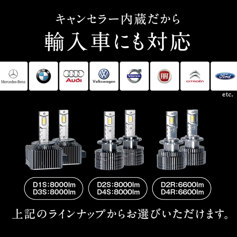 fcl. D4S LED Headlight White 8000lm Vehicle Inspection Compatible 12V 24V Car Projector 2 Pieces Left and Right with Pocket Integrated Type