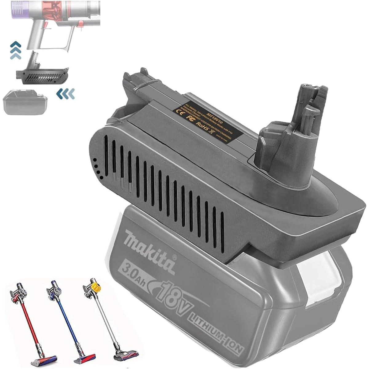 Dyson V10 Battery Adapter Vacuum Cleaner Battery Adapter Compatible with Makita 18V Lithium Battery Dyson Vacuum Cleaner Battery Replacement 25.2V Compatible with dyson V10 Fluffy/ V10 Fluffy+/V10 Absolute/V10 Animal