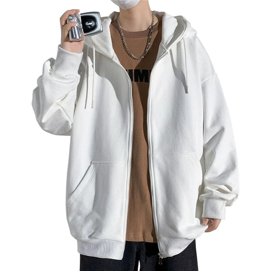 [OKJCON] Men's Parka, Zip-up, Spring, Loose, Long Sleeve, Plain, Hooded, Stylish, Large Size
