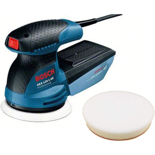 Bosch Professional (Bosch) Dust Suction Random Action Sander + Polishing Sponge Set GEX125-1AEJ2 Electric Sander Polishing Tool, Car Polishing, Polisher, Scale Removal, Mirror Polishing, Woodworking Grinding