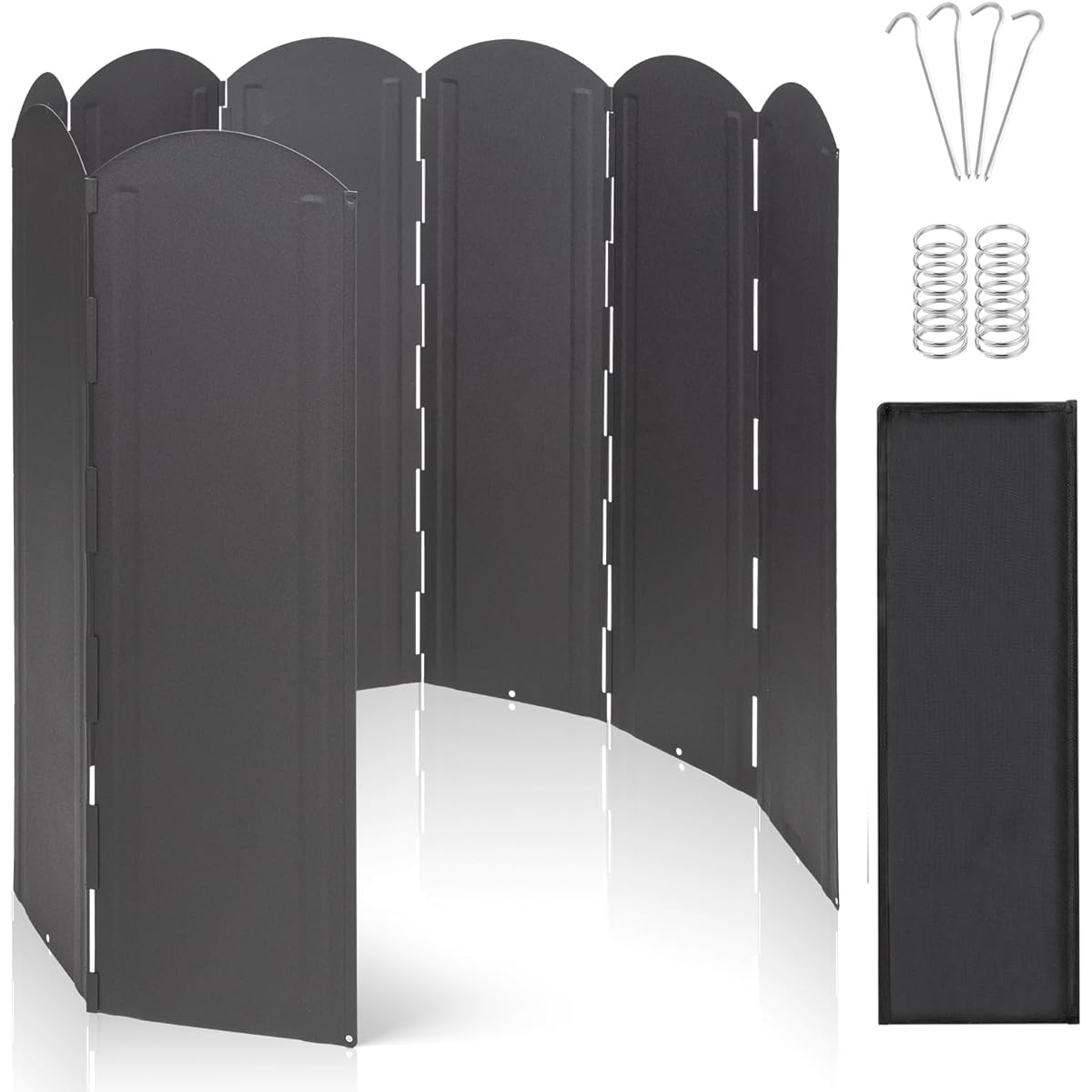 RESOGENIX Windscreen Bonfire Reflector, Large Reflector, Windshield, Windshield, 50cm, 8 Pieces, Foldable, Galvanized Steel Sheet, Heat Resistant, Cold Resistant, Abrasion Resistant, One Side Black, Black Silver, Bonfire Stand Windproof, Barbecue, Campin