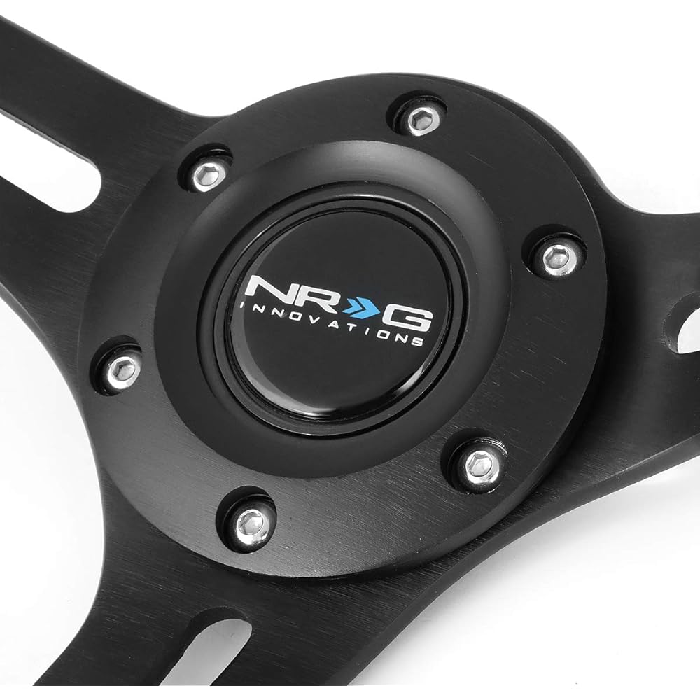 NRG Reinreplacement Forced RST-018BR-BK 350mm 3 inch Deep Dish Mat Black Spokes Brown Wood Wood Grip Handle