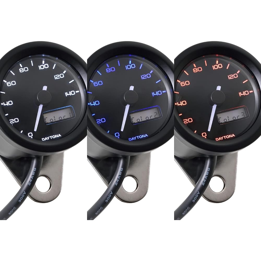 Daytona Velona 22001 Electric Tachometer, For Motorcycles, Black Body, 3 Color LED, ?1.9 inches (48 mm), 9,000 rpm Display