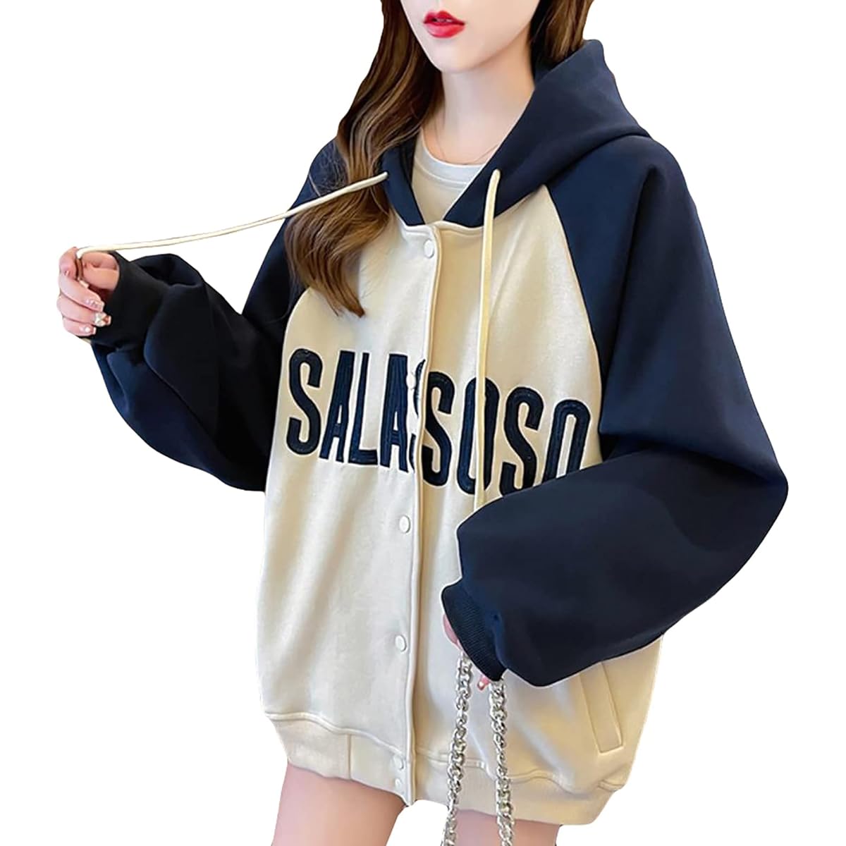 [MMTYRM] Zip Up Parka Women's Hooded Sweatshirt Stylish Jacket Big Silhouette Tops Bicolor Women's Loose Hoodie Large Size Parka