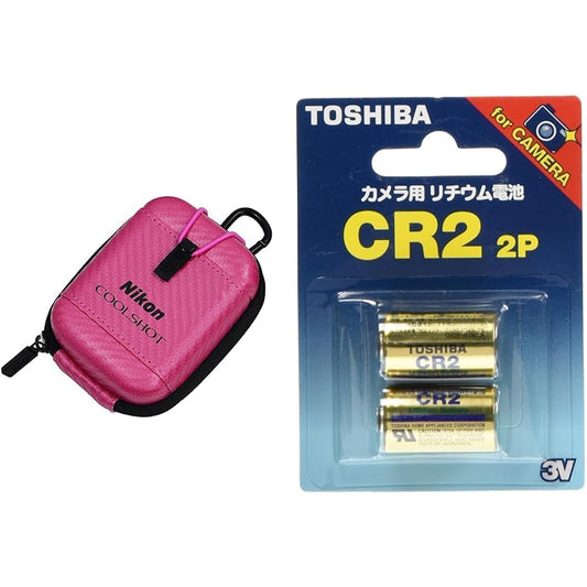 [Set purchase] Hard case for Nikon Golf Laser Distance Meter COOLSHOT CS-CS1 Pink CSCS1PK & Toshiba (TOSHIBA) CR2G 2P Lithium Pack Battery for Camera