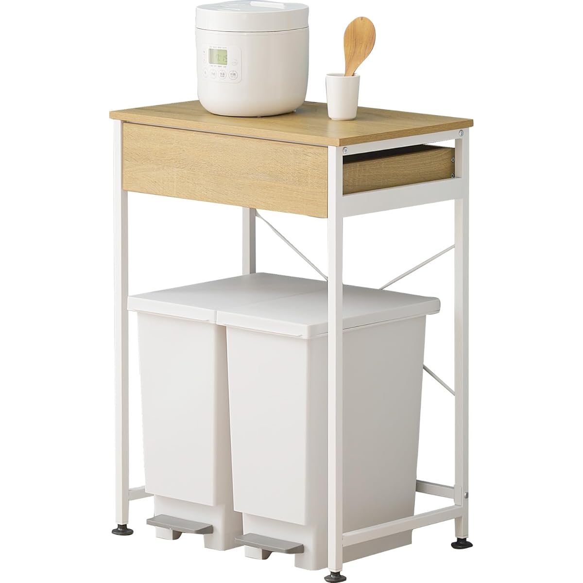 Hagiwara Range Rack Trash Top Rack with Drawer [Load Capacity 30kg] With Adjuster Range Stand Width 60.5 Depth 45.5 Height 85cm Natural White KR-3770NW