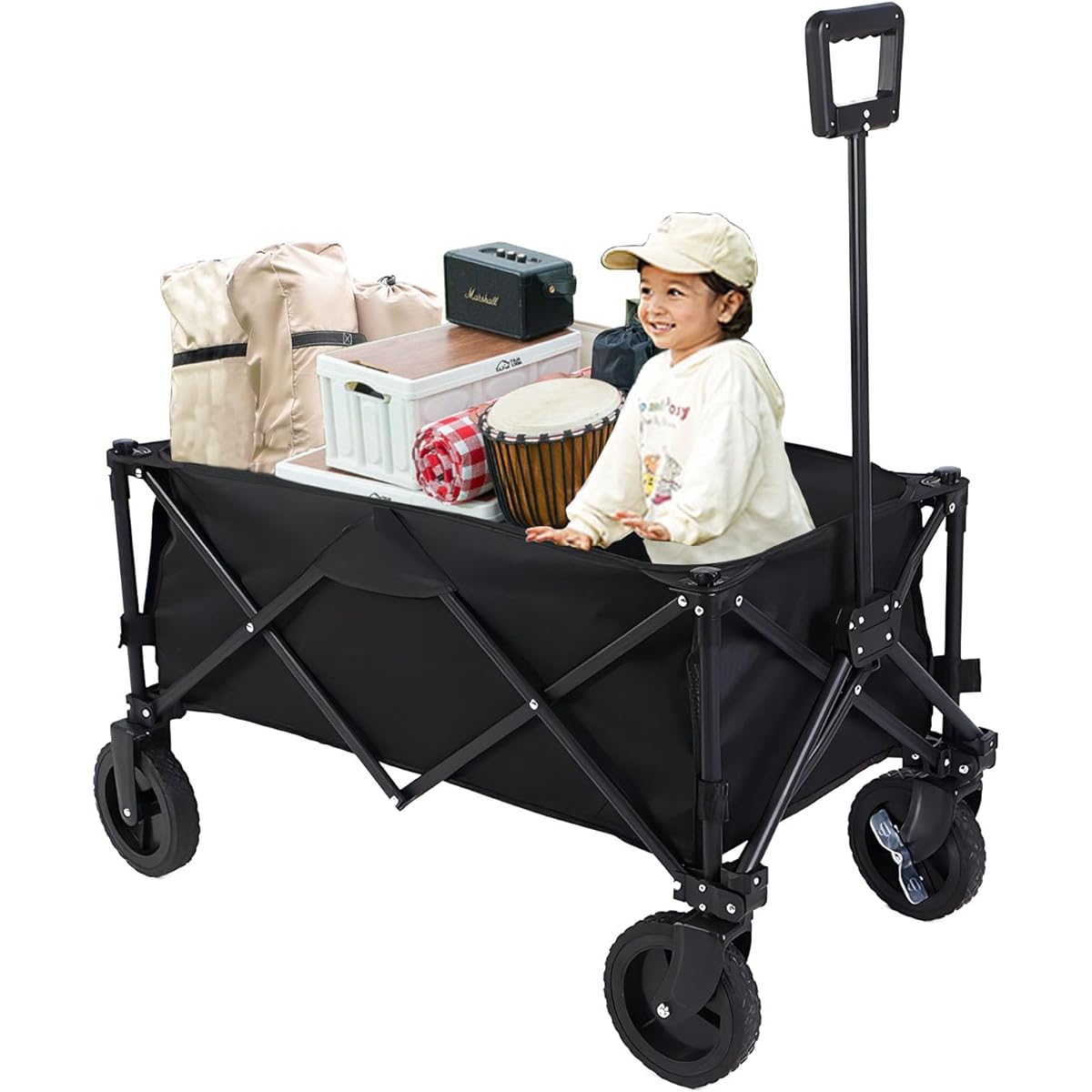 Carry Wagon (LEJUMP) Camping Equipment Folding Carry Cart Load Capacity 100kg Large Capacity 127L 4 Wheels Lightweight One-Touch Convergence Folding Stable Compact Multifunctional Dolly Easy to Carry Luggage Suitable for Bad Roads Suitable for Long Items