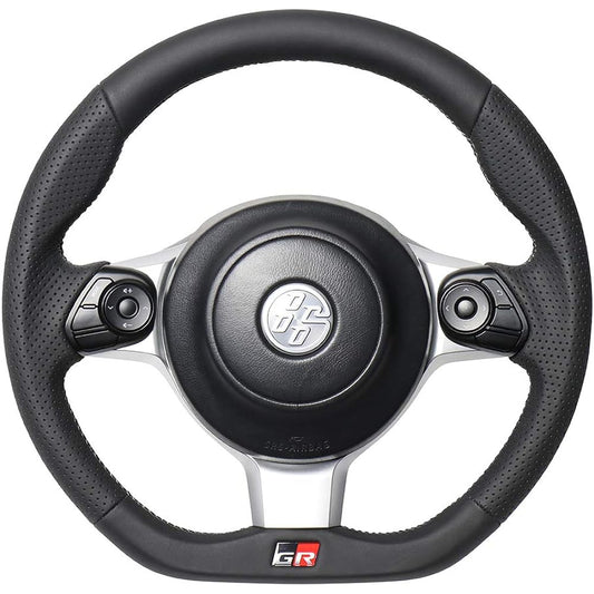 REAL Steering [Toyota 86 (late ZN6)/Subaru BRZ (late ZC6)/GRMN/GR/GR Sports] All leather (Silver x Black Euro stitch) GRM-LPB-SL
