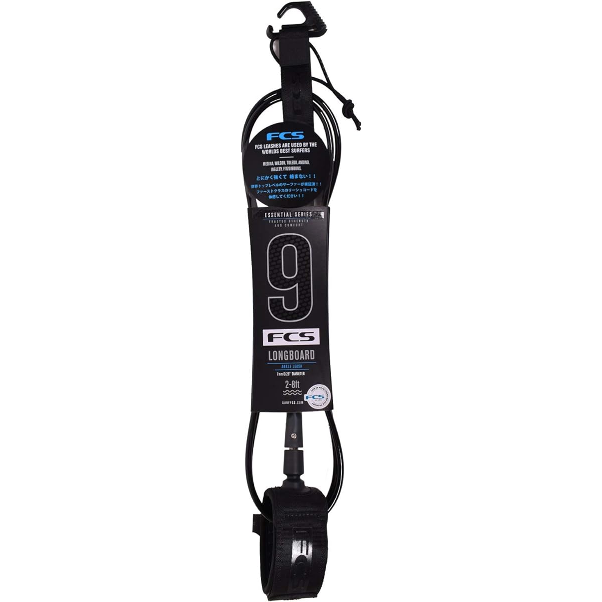 FCS ESSENTIAL LONG LEASH 9feet ALL ROUND ANKLE Surfing Leash Cord AR-ANKLE-09F BLK 9ft
