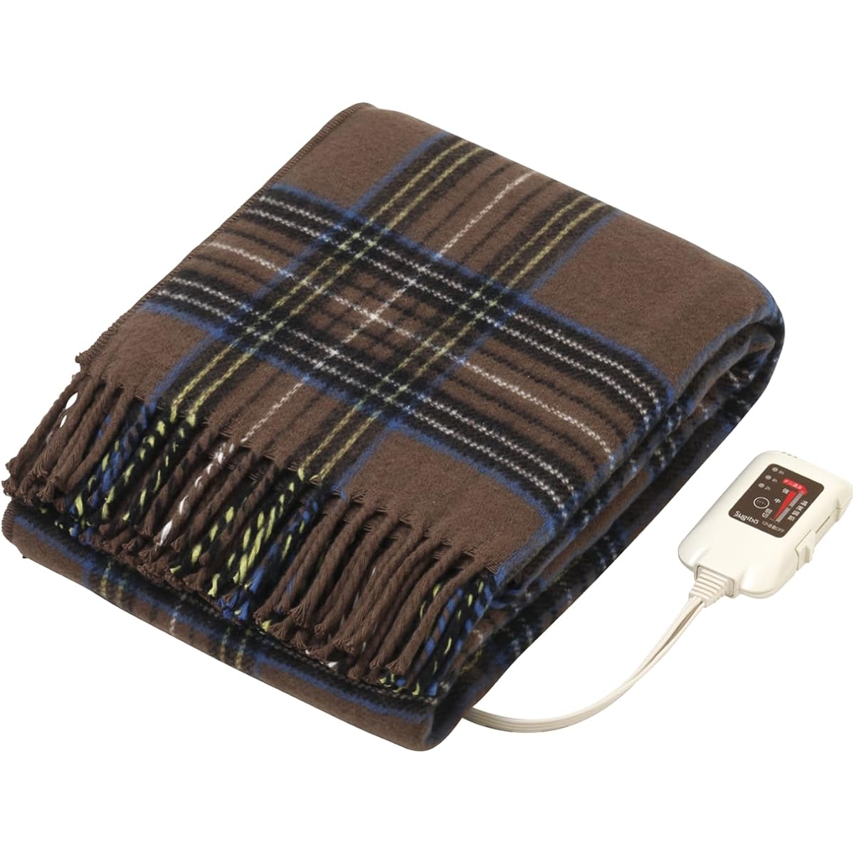 Sugiyama Boshoku Electric Throw Blanket, Made in Japan, 160 x 120 cm, Washable, Extra Large, Large, Automatic OFF Timer, Energy Saving, Power Saving, Futon, Bedding, Feet, Knees, Waist, Stomach, Living Room, Office, Heater Blanket, Checkered Cafe Brown