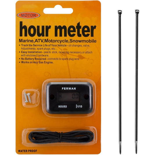 FEBWAN - Medidor de horas inductivo, medidor de horas del motor, medidor de horas para bici de suciedad, cortacésped, motocicleta, motos de nieve, karting, marina, cuatrimota, barco, generador de motor fuera de borda, impermeable, 1 paquete, color negro