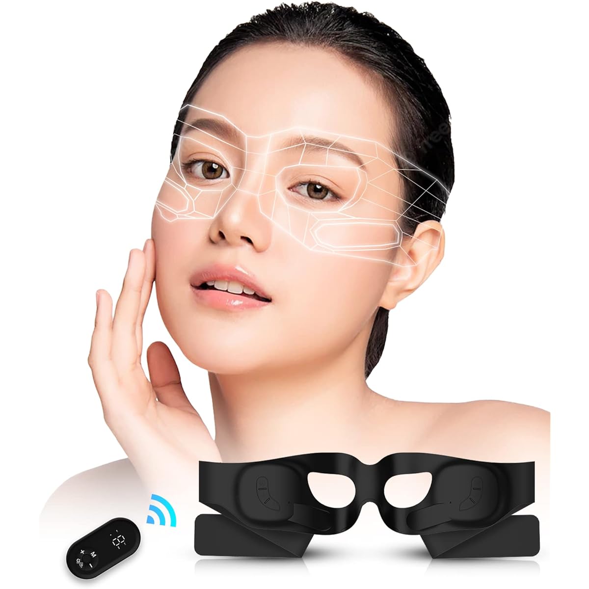 Eye facial device EMS Eye facial device Eye care Intensive eye care Eye beauty iontophoresis Ultrasonic facial device Wearable EMS mask Silicone mask Eye mask Heat care 3 types of modes 9 levels Ultrasonic vibration function Convenient goods USB recharge