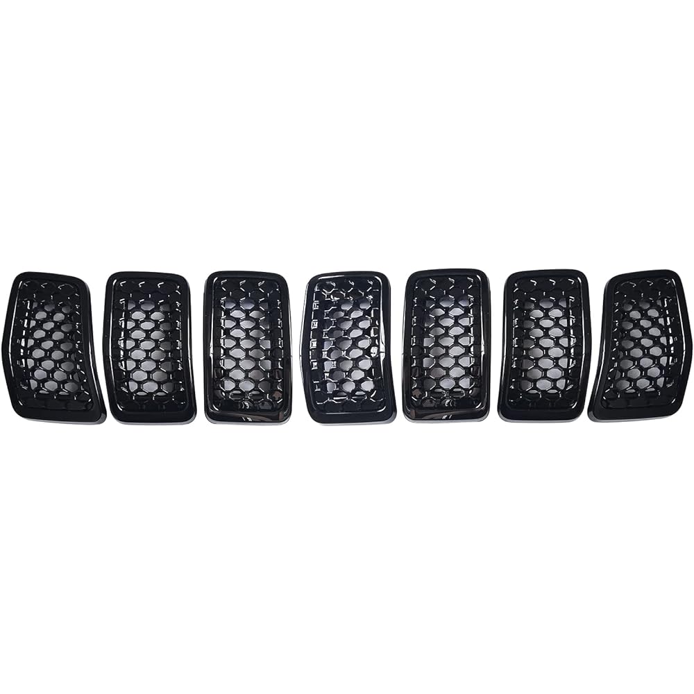 KYYET Front mesh grill trim Honeycomb insert cover accessories 7 gloss black JEEP CHEROKEE 2019 2020 2021 compatible