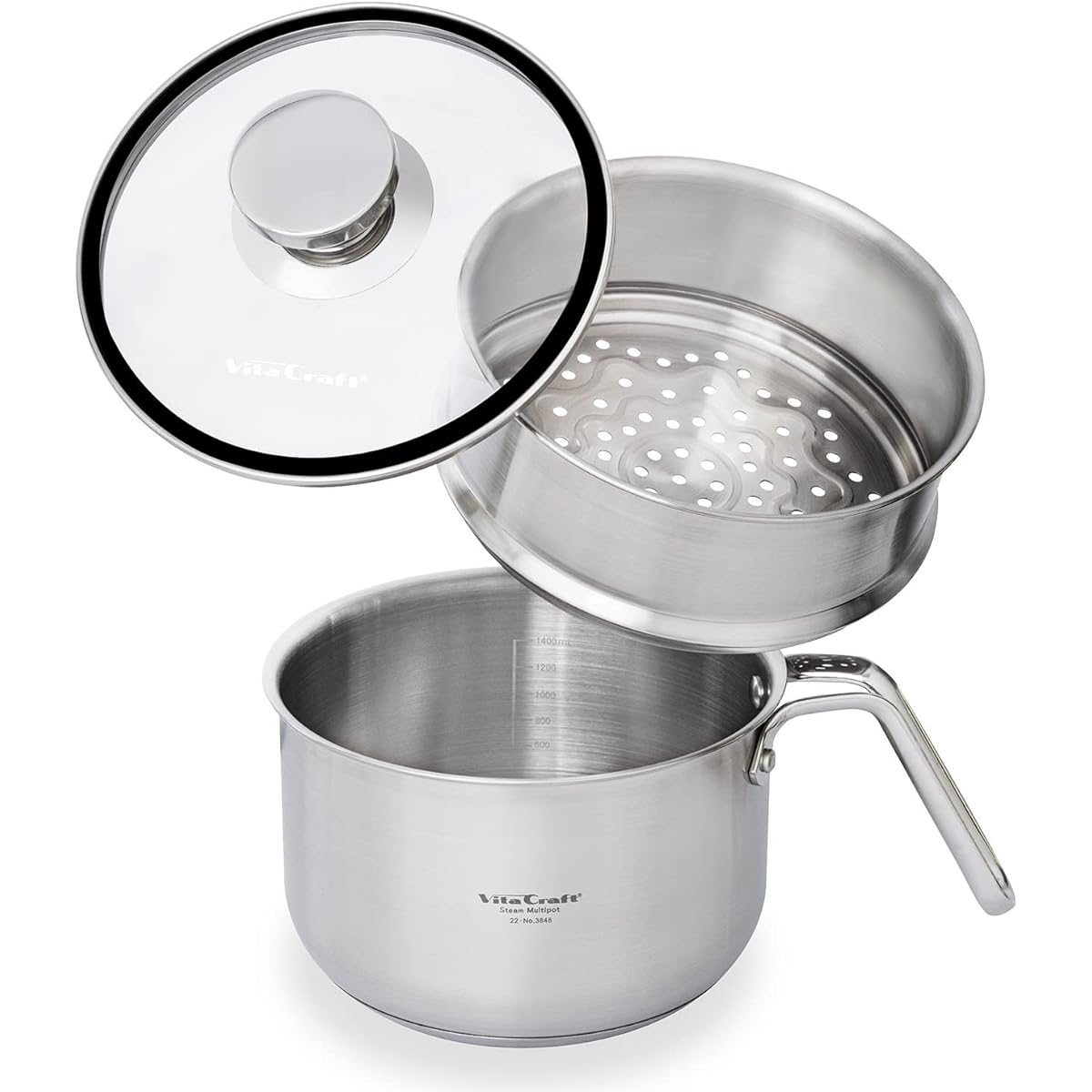 Vita Craft Steam Multi-Pot 1.9L IH Gas Fire Compatible 9-in-1 Steamer Glass Lid Included Time Saving Energy Saving Memory Included Gift Milk Pan One Hand Pot Multi Pan 3848