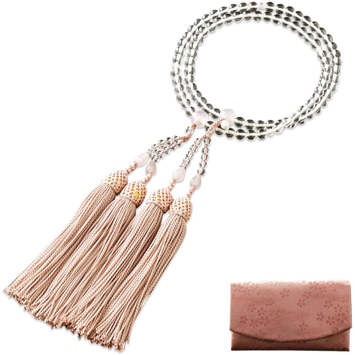 Kyoto Butsudan Hayashi Prayer Beads for Eight Sects (For Eight Sects) Genuine Crystal with Rose Quartz (For Women) Official Ceremony [Bead Bag Set] SW-082 Kyoto Prayer Beads