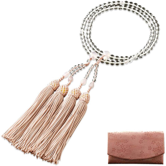 Kyoto Butsudan Hayashi Prayer Beads for Eight Sects (For Eight Sects) Genuine Crystal with Rose Quartz (For Women) Official Ceremony [Bead Bag Set] SW-082 Kyoto Prayer Beads