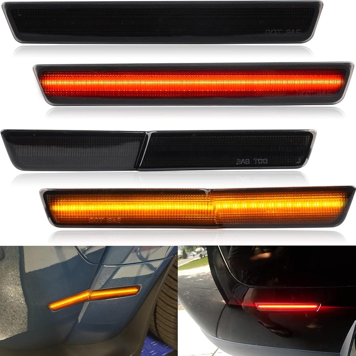 Front/Rear LED Side Marker Light 2018-2022 DODGE CHALLENGER R/T SCAT PACK SRT Hellcat SRT Helcat Red Eye Body Package Smoke Lens left and right Amber/Red LED Side Marker Light Lamp