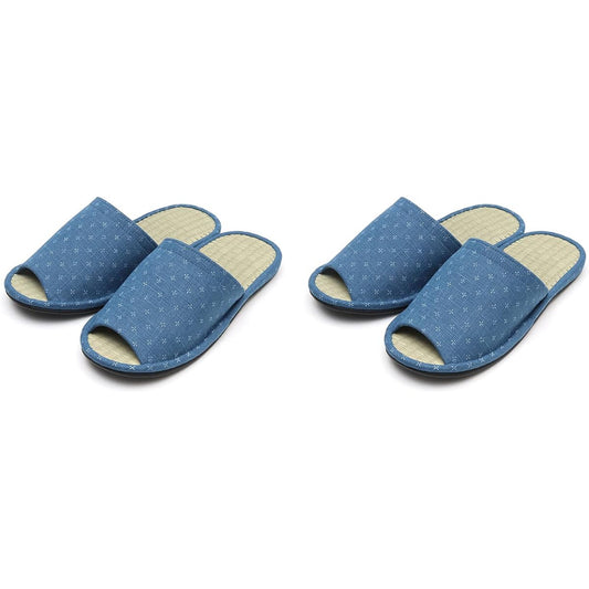 [Lifestyle] Made in Japan, Japanese Pattern, Cross Pattern, Mosquito Kasuri, Front-Open Tatami Medium Slippers, LL Size, Set of 2 [Kahoku Slippers, Hebei, Yamagata, Indoor Shoes, For Home Use] (Blue)