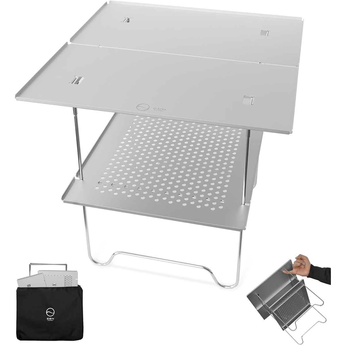 ZEN Camps Air-2 Table Outdoor Table Solo Camp Compact Foldable Aluminum Ultra Light 556g (Silver (Body))
