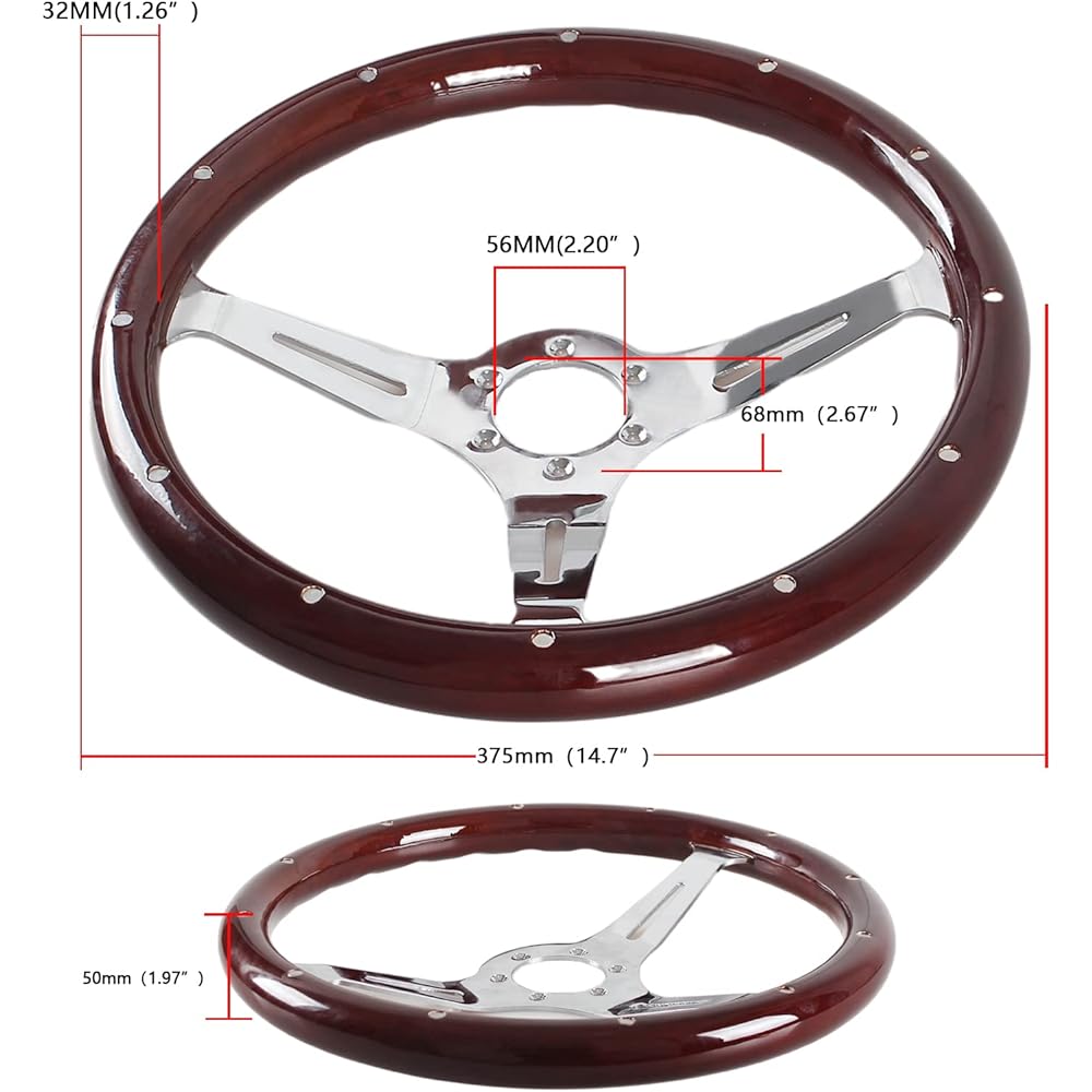 POSENG 380mm 15 inch wooden handle horn with button kit Classic wood grain handle nostalgia hollow rivet style