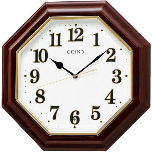 Seiko Clock Wall Clock Radio Analog Octagonal Wooden Frame Dark Brown Wood Gloss Diameter 34.4 x 34.4 x 4.8cm KX251B