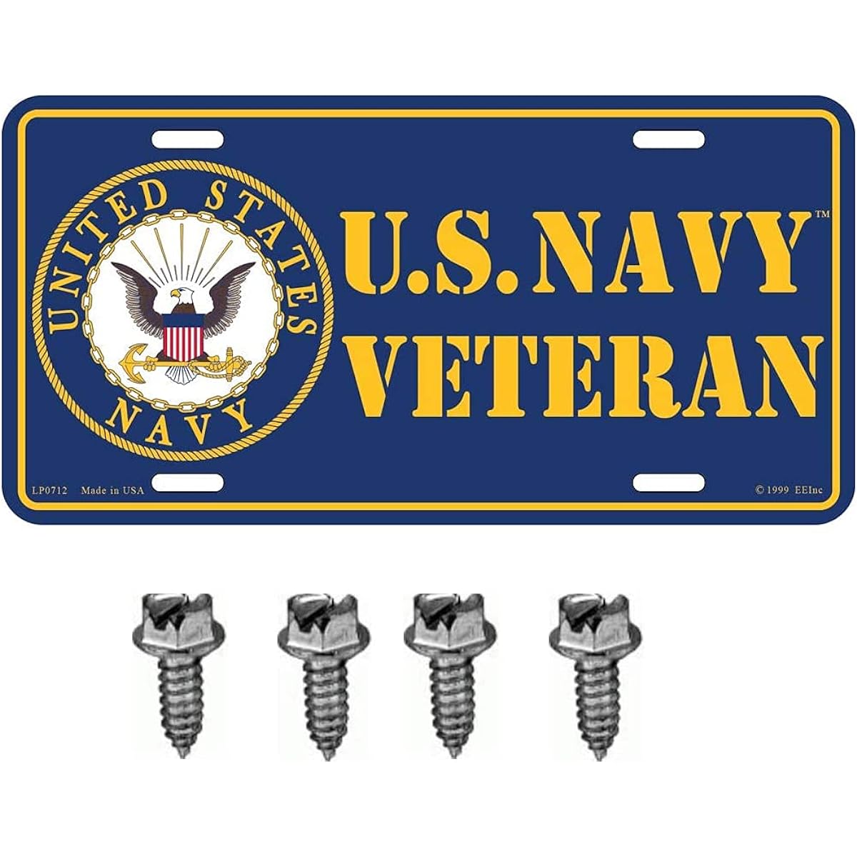 ARTISAN OWL U.S. Navy Veteran USN Metal license plate with zipper screws