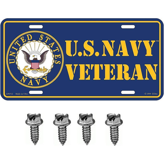 ARTISAN OWL U.S. Navy Veteran USN Metal license plate with zipper screws