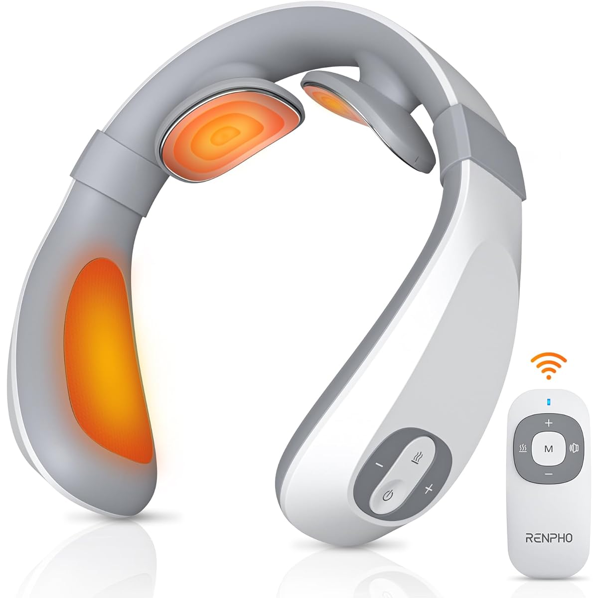 RENPHO EMS TENS Neck Warmer with Remote Control, 4 Modes, 15 Levels of Intensity Adjustable, USB Rechargeable, Cordless Neck Aesthetic, Quiet, Neck Refresh, Lightweight, Easy to Carry, Unisex, Popular Birthday Gift, Gift, Suitable for White