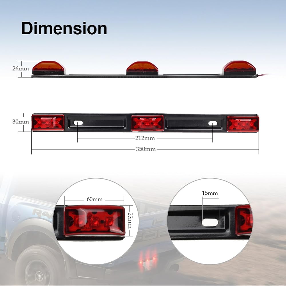 Partsam Red Clearance ID Vermerc Light 3 Light 9 Trailer Sealed Stainless Steel Sealed 3-Light Truck and Trailer Identification LED Light Bar Red Color LED Strip 1 x Red