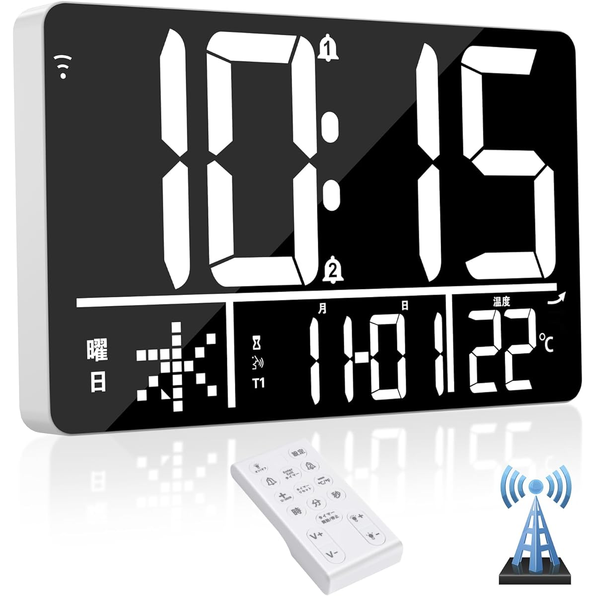 Blueekin Digital Clock WiFi Automatic Time Adjustment Radio Wave Large ...