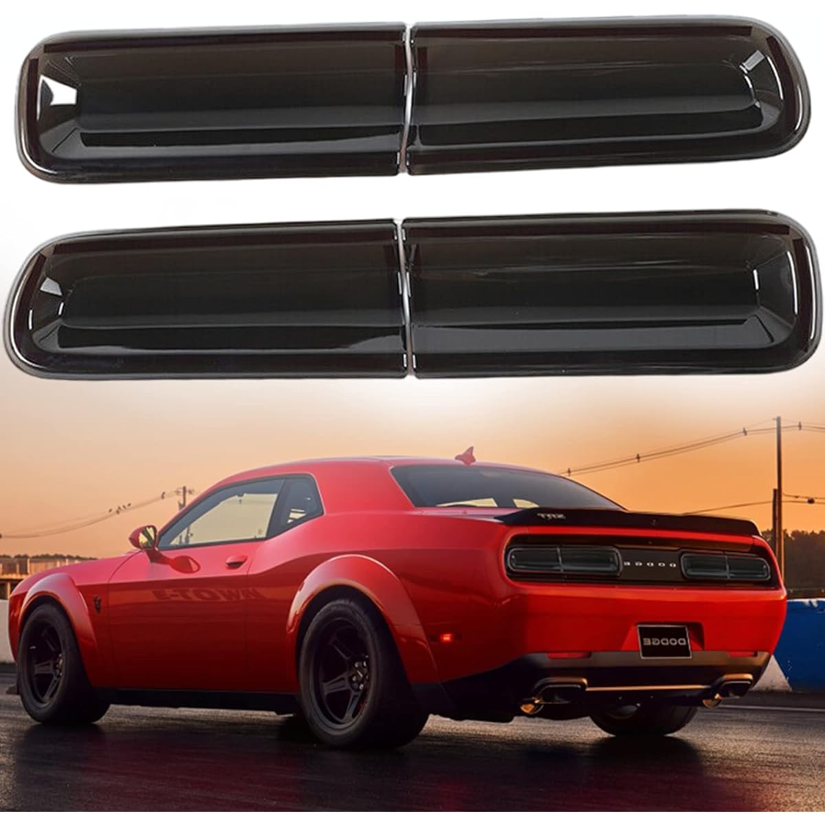 CAMOO Smoke Tail Light Cover Rear Light Guard Trim Exterior Accessory Dodge Challenger 2015-2023 (4 pieces)