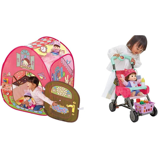 Popo-chan Tools Series with Ping Pong & Chat 2nd Floor Popo-chan House & Popo-chan's Shopping Stroller with Basket & Care Table Raspberry Pink [Set Purchase]
