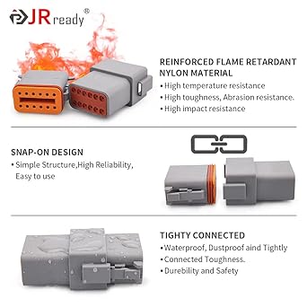 JRREADY ST6327-12 DEUTSCH 12 Pin DT connector kit gray waterproof DT connector 12 pins (5 sets) Size 16 with stamps For contact track truck motorcycle off-road marine extra sports