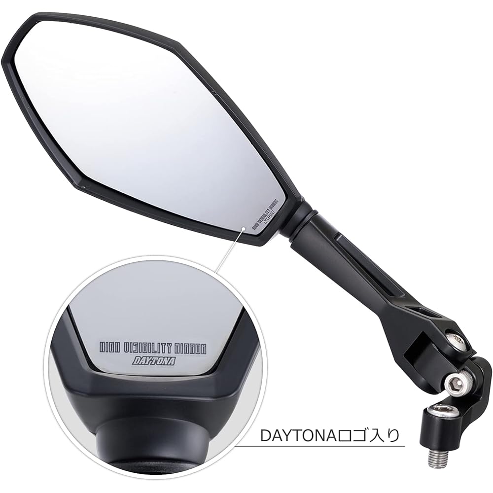 Daytona High Visibility Mirror for Motorcycles, Low Mount Mirror, 1 on Each Side, Left Only, 10mm External Thread, Compliant with New Safety Standards, Lightweight, Wide Angle, Diamond Short 19415