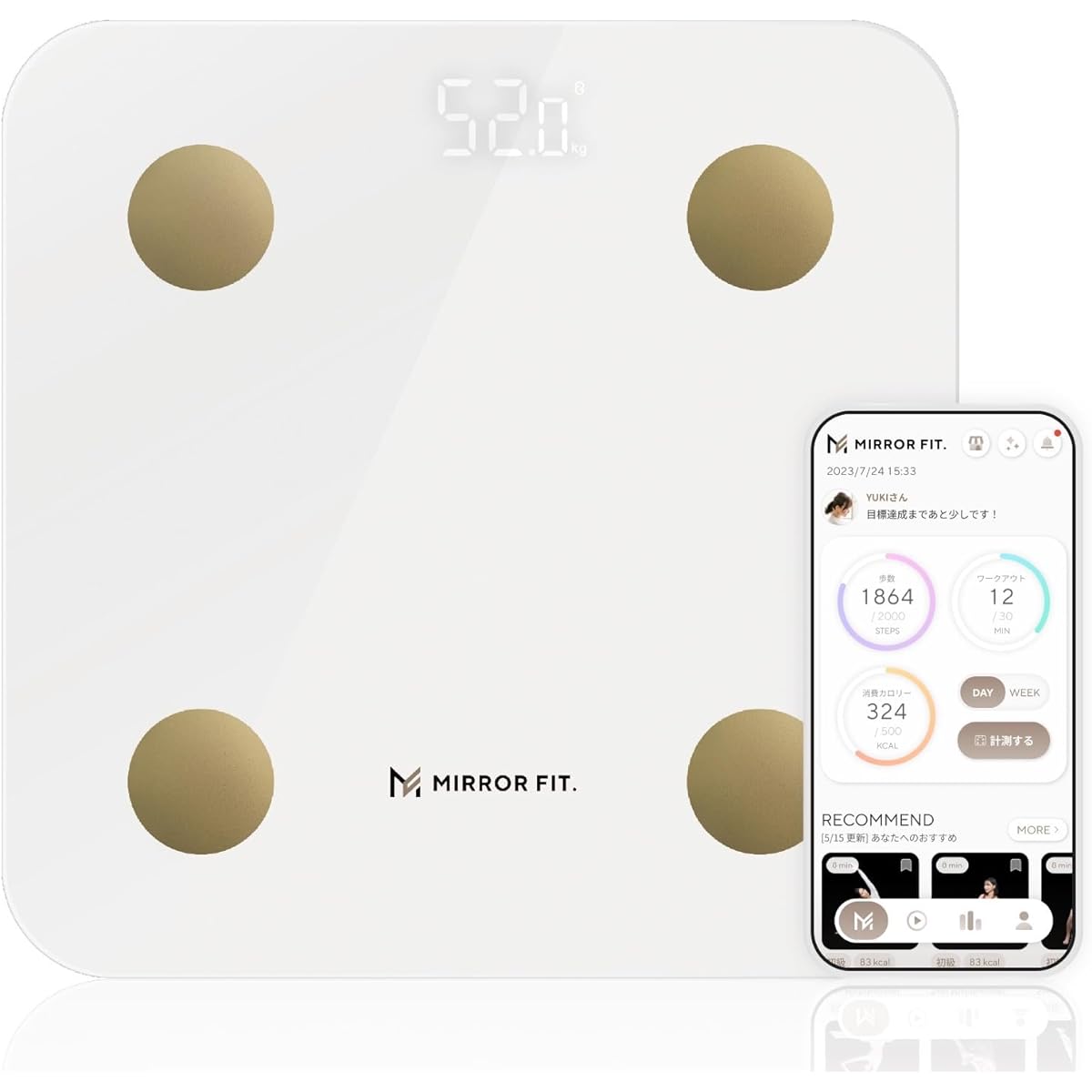 MIRROR FIT. Smart Body Composition Meter, White Weight Scale, Smartphone Linked Health Meter, Measures Up to 22 Items