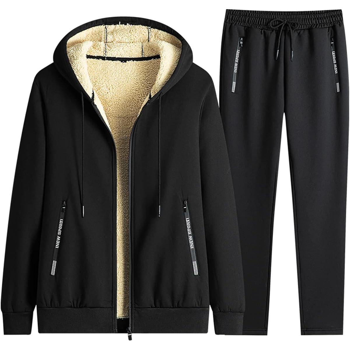 [KEBEM] Sweatshirt, Parka, Top and Bottom Set, Jersey, Men's, Top and Bottom Set, Men's, Autumn Clothing, Brushed Lining, Thick, Warm, Men's Winter Clothes, Zip-up Parka, Setup, Hooded, Cold Weather Clothes, Plain, Casual Sportswear