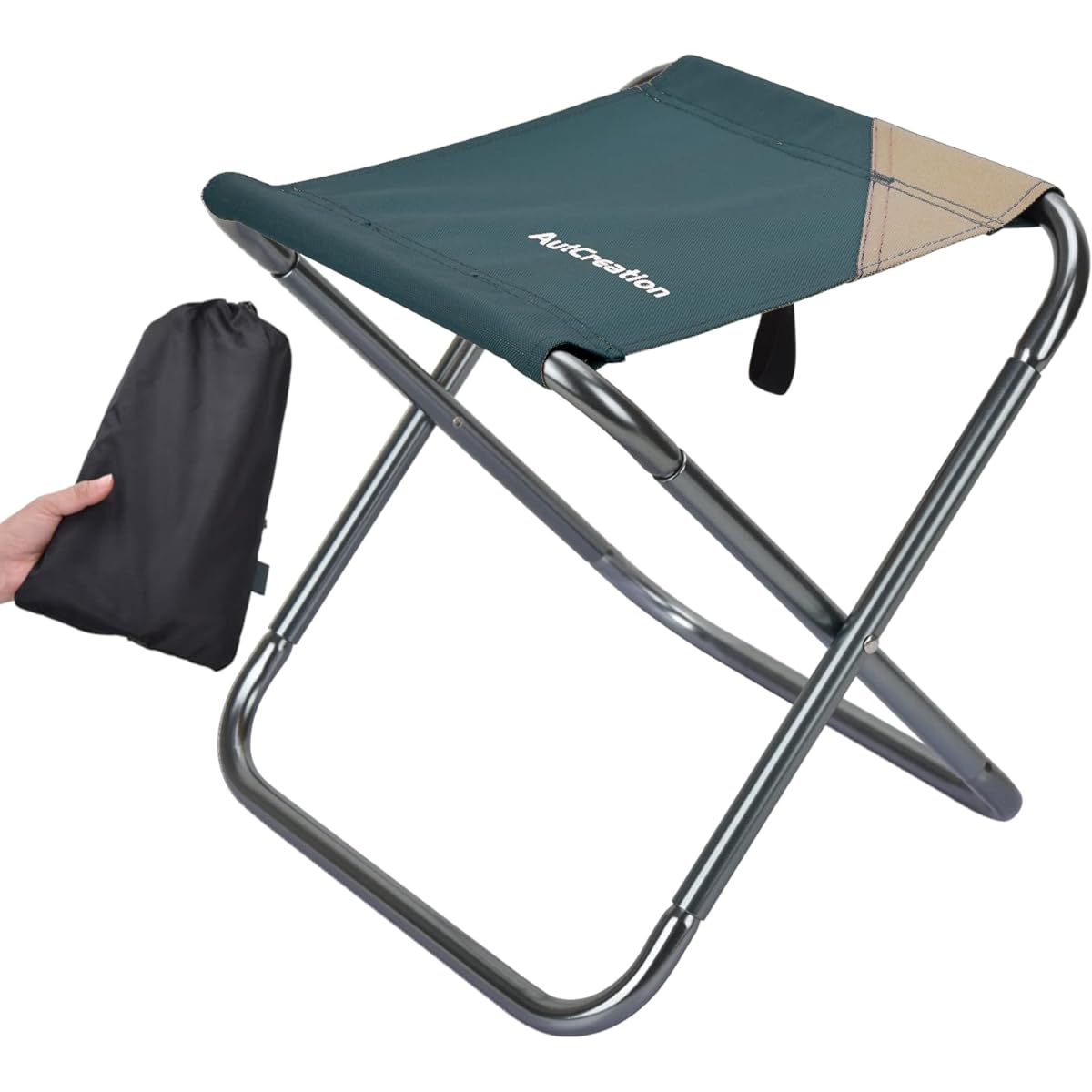 AutCreation Outdoor Chair, Folding Chair, Compact Chair, Load Capacity 100kg, Ultra Lightweight, Storage Bag Included, Convenient to Carry, Fishing, Barbecue, Mountain Climbing, Camping (Green)