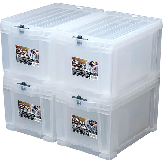 JEJ Astage Storage Box Lock Stocker #25 Clear Width 29 x Depth 42 x Height 26cm [Set of 4] Made in Japan Stacking Storage Case Accessories