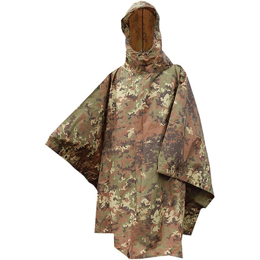 MIL-TEC Poncho Rain Wear Ripstop Fabric US Military Style Rain Poncho - VEGETATO Camo Camo