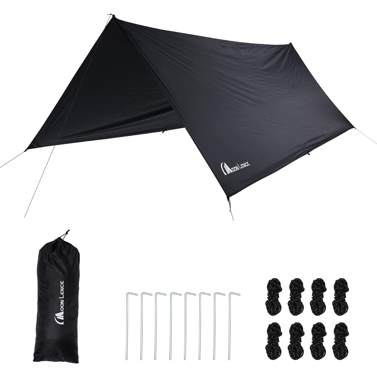 MOON LENCE Tarp 3mx3m Black Gum Processing Waterproof Tarp Rectatarp 3000mm Water Pressure Resistance UV Protection Sunshade Awning Shade Camping Lightweight Excellent Heat Insulation/Water Resistance TMB-01