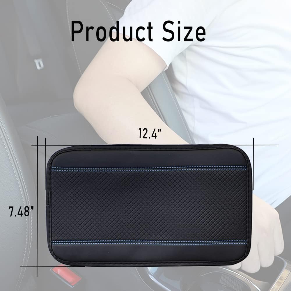 Automobile Center Console Pad PU Leather Car Arm Rest Seat Cover Protector Waterproof Arm Rest Cushion Protector Pad In -vehicle Protection Accessories SUV (Black & Blue)