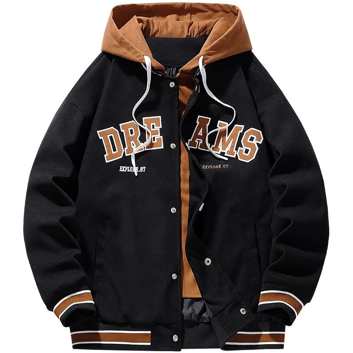 [aspersio] Men's Hooded Jumper, Street Style, Long Sleeves, Baseball Clothes, Layered Style, Stylish Outerwear
