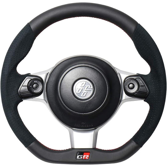 REAL Steering [Toyota 86 (Late ZN6)/Subaru BRZ (Late ZC6)/GRMN/GR/GR Sports] Black Leather & Black Ultra Suede (Red x Black Euro Stitch) GRM-ALC-RD