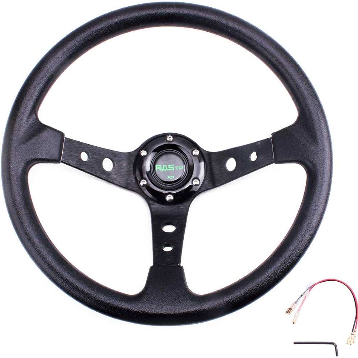 RASTP Steering Wheel Diameter 350mm Lightweight Aluminum Leather Car Replacement Deep Cone (Black)