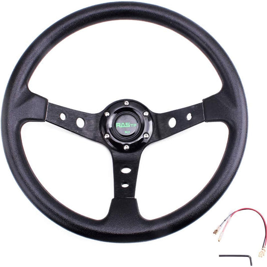 RASTP Steering Wheel Diameter 350mm Lightweight Aluminum Leather Car Replacement Deep Cone (Black)
