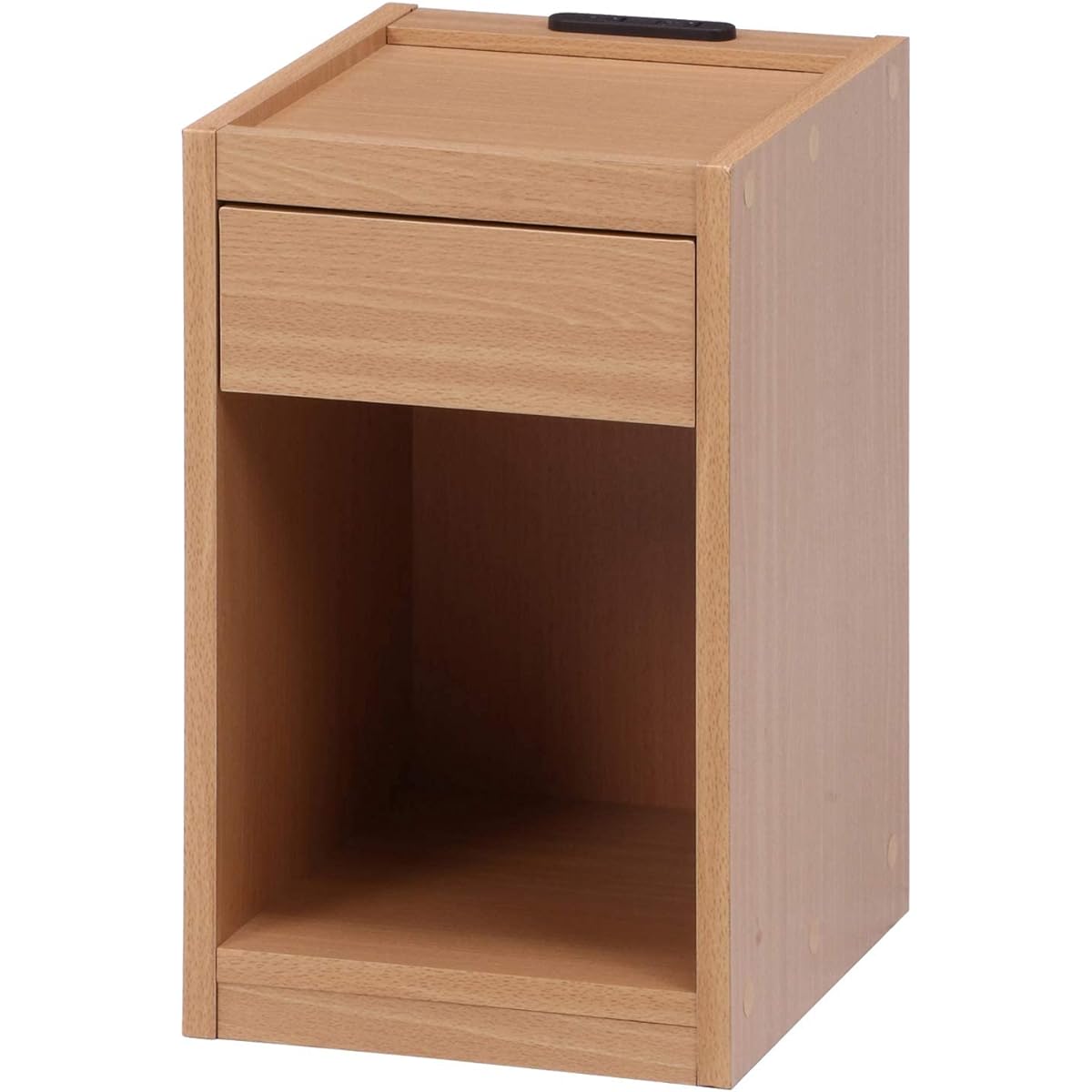 Fuji Boeki Side Table Bed Table Width 30 x Depth 36 x Height 50cm Natural Drawer Storage Shelf Compatible with A4 Size Compact with 2 Outlets 99325